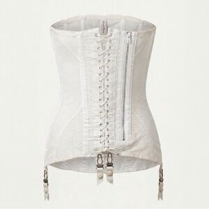 Vintage Garter Corset SPENCER Ecru Individually Designed Waist Cinch Zip Boning